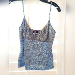 Sheer Beachy Light Blue Paisley Tank, Express, Size M